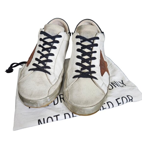 Golden Goose Superstar White Chestnut Brown Star Leather Suede Lace Up Sneaker - Picture 2 of 14